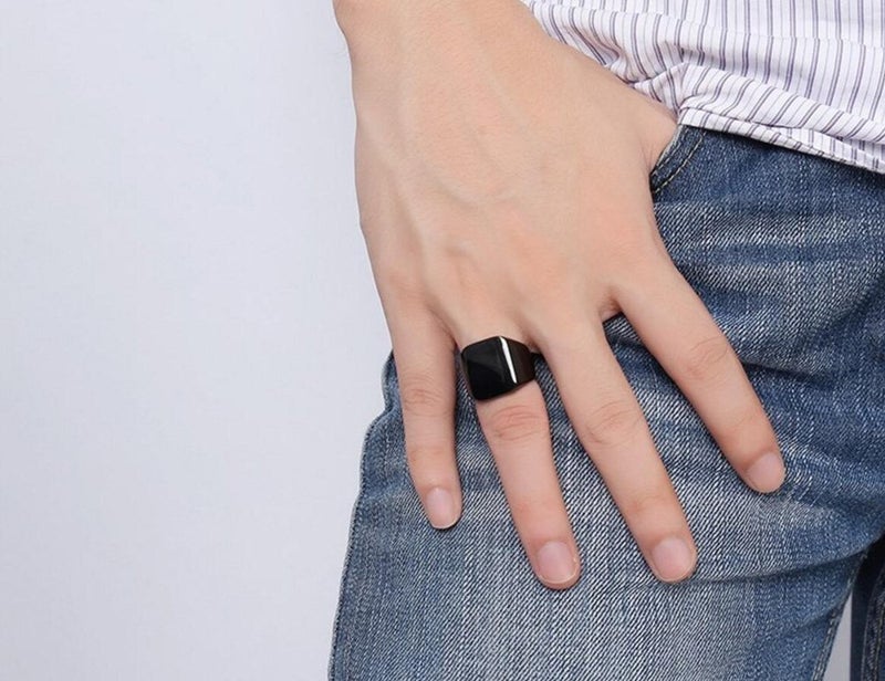 ENHONG Mens Rings Stainless Steel Square Signet Rings for Men,Black Pinky Thumb Ring for Dad Father Jewelry Gift for Him,Men's Ring for Biker Size 8 - Image 2